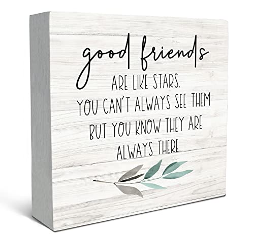 SRADMO Good Friends Are Like Stars Wood Box Sign Desk Decor, Inspirational Long Distance Friendship Wooden Block Box Sign Decoration For Home Bedroom Girls Room Office Shelf Table Decor - color: white, size: 5 x 5 inches