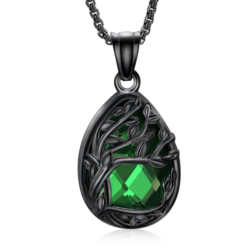 Cremation Jewelry Tree of Life Teardrop Urn Necklace for Ashes for Women Men Vial Pendant Ashes Keepsake Memorial Jewelry for Loved One - color: Black-Green