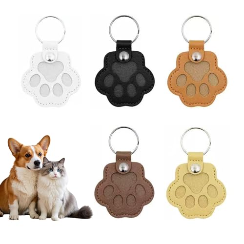 5 Pcs Pet Hair Keychain, Paw Shaped Leather Fur Keepsake for Collecting Dog and Cat Hair, Handmade Memorial Gift Keyring for Pet Lovers