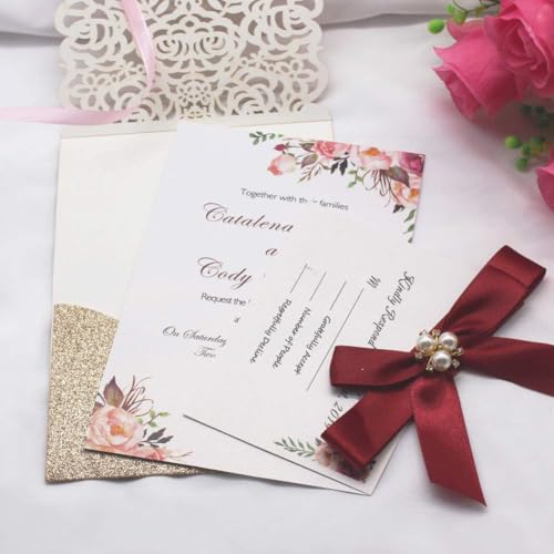 25Pcs Gold Glitter Laser Cut Invitations with RSVP Cards and Envelopes - color: Glitter Gold