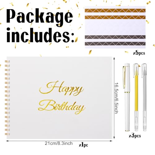Mooliwe Birthday Guestbook with Pens Stickers Hardbound Book 8.3 x 6.5 Inch Hardcover Hardbound Signature Guest Book for Photobooth Photo Strips Scrapbook Party Supplies (White, Birthday) - color: White