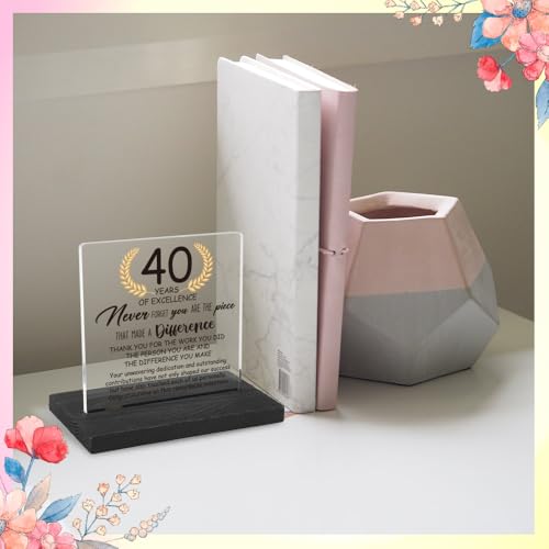 40 Years Work Anniversary Desk Decor Gifts for Employee, 40th Grade Promotion Gifts for Coworker,Modern Transparent Acrylic Desk Plaque with Inspirational Quotes, 10 x 10 x 1.5 cm,XXY112 - style: 40 Years Work Anniversary
