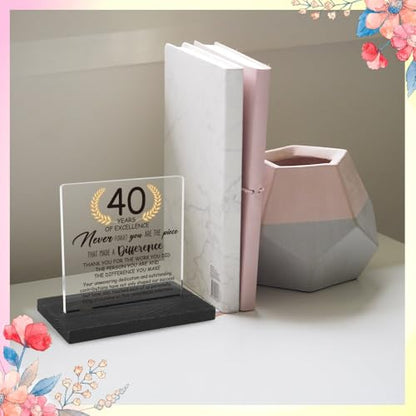 40 Years Work Anniversary Desk Decor Gifts for Employee, 40th Grade Promotion Gifts for Coworker,Modern Transparent Acrylic Desk Plaque with Inspirational Quotes, 10 x 10 x 1.5 cm,XXY112 - style: 40 Years Work Anniversary