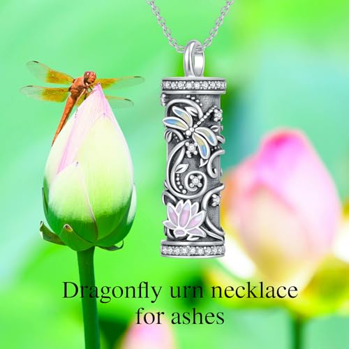 925 Sterling Silver Urn Necklace for Ashes, Teardrop/Tree of Life/Sunflower/Dragonfly/Sea Turtle/Celtic Knot/Elephant/Hummingbird Memorial Cremation Pendant Necklaces for Animal Human Ashes - color: C: Dragonfly