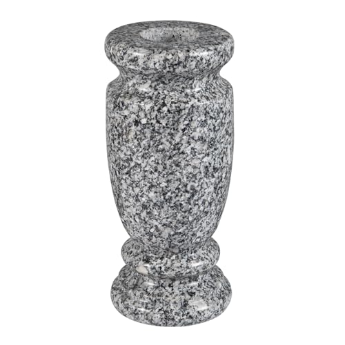 Gray Granite Cemetery Vase for Grave, 4.3" W x 9.8" H | Gray granite, side drainage hole prevents water pooling and freeze cracking. For grave markers & flower decoration. 1 count. - color: Gray