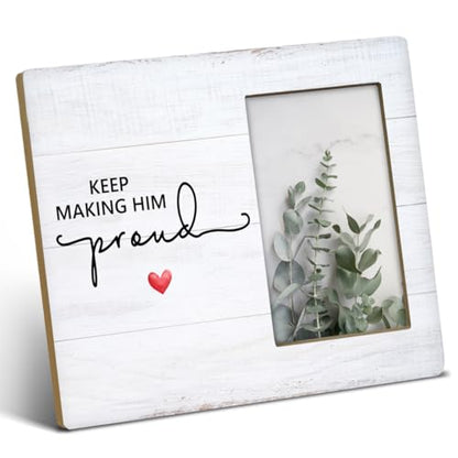 NGAEAK Memorial Gifts for Loss of Dad, Keep Making Him Proud Wood Picture Frame Keepsake Sympathy Gifts for Loss of Loved One, Bereavement Gift Idea, Display Photo 4 X 6 Inch