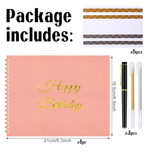 Mooliwe Birthday Guestbook with Pens Stickers Pink Spiral Hardbound Book 8.3 x 6.5 Inch Hardcover Hardbound Signature Guest Book for Photobooth Photo Strips Scrapbook Party Supplies (Pink Birthday) - color: Pink