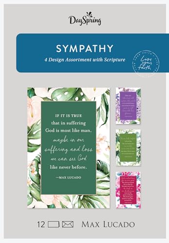 DaySpring - Max Lucado With Sympathy - 4 Botanical Design Assortment with Scripture - 12 Sympathy Boxed Cards & Envelopes (J9180)
