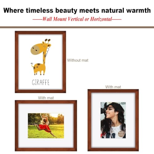 RPJC 8x10 Solid Wood Picture Frame Real Glass Cover Brown - color: Brown, size: 8x10 mat 5x7