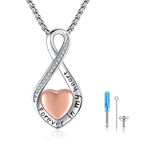 Eusense Cremation Jewelry for Ashes Urn Necklace to Put Ashes In 925 Sterling Silver Memorial Pendant Tree of Life Infinity Urn Necklaces for Ashes Necklace for Women Men - style: G-Infinity Urn Necklace-Rose Gold
