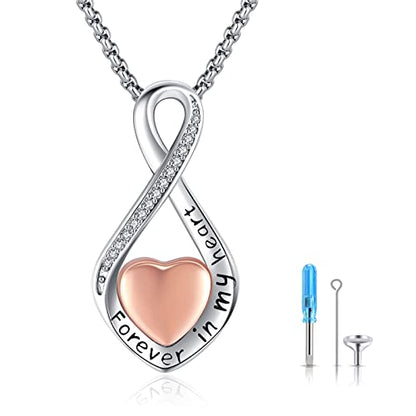 Eusense Cremation Jewelry for Ashes Urn Necklace to Put Ashes In 925 Sterling Silver Memorial Pendant Tree of Life Infinity Urn Necklaces for Ashes Necklace for Women Men - style: G-Infinity Urn Necklace-Rose Gold