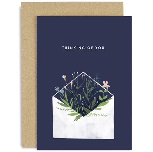Old English Co. Floral Envelope Thinking of You Card for Her - Floral Sympathy Card for Friends and Family - Condolences, Get Well Soon Card for Women and Men | Blank Inside with Envelope