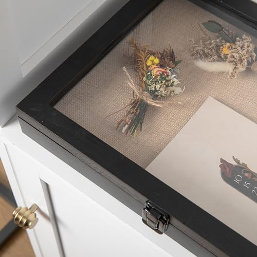 HBCY Creations 11x14 Black Wood Shadow Box Display Case - Solid Wood with Acrylic Window - Security Latch - for Mementos and Keepsakes