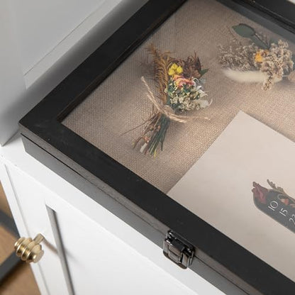 HBCY Creations 11x14 Black Wood Shadow Box Display Case - Solid Wood with Acrylic Window - Security Latch - for Mementos and Keepsakes