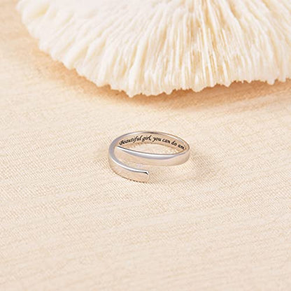 BEILIN 925 Sterling Silver Inspirational Jewelry Rings Adjustable Ring Personality Encouragement Gift for Teens Women - style: Beautiful g, you can do amazing things
