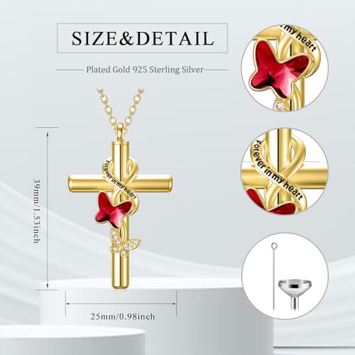 Cross Urn Necklace for Ashes 925 Sterling Silver Cremation Jewelry with Funnel Filler Kit Ashes Necklace for Human Women Girl Pets - color: A__Gold, style: Non-personalized