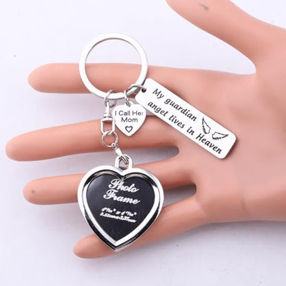 LQRI Sympathy Jewelry Loss of Mother Gift My Guardian Angel in Heaven I Call Her Mom Memorial Photo Frame Keychain