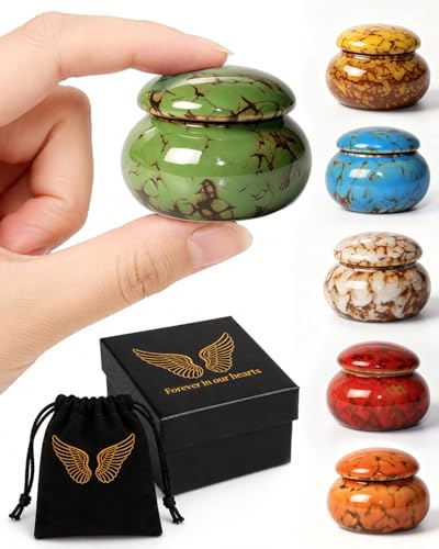 CHONOVO Small Ceramic Keepsake Urn, 1.6'' with Velvet Bag and Box - color: Green