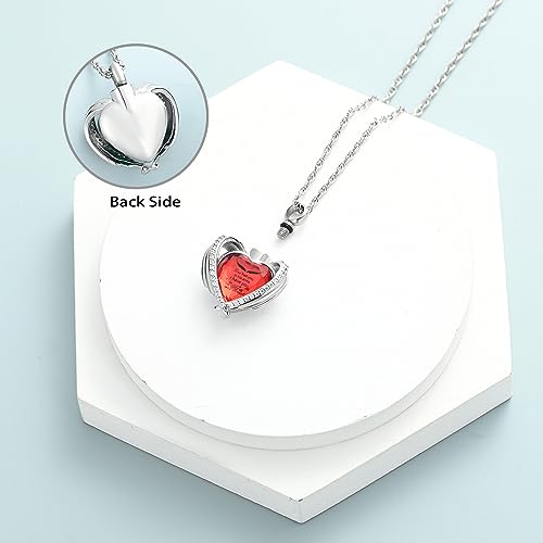 shajwo Angel Wing Heart Urn Ashes Necklace for Women Men | Cremation Jewelry,Birthstone Necklace of Loved One,Memorial Pendant for Human Pet - color: Silver-Red