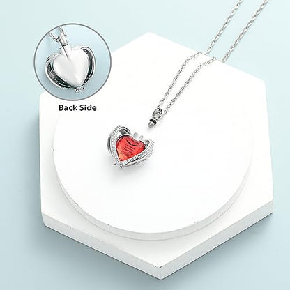 shajwo Angel Wing Heart Urn Ashes Necklace for Women Men | Cremation Jewelry,Birthstone Necklace of Loved One,Memorial Pendant for Human Pet - color: Silver-Red