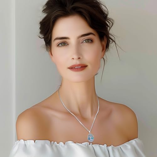 Sterling Silver Tree of Life Necklace for Women Oval Family Tree Necklace Abalone Shell Moonstone Pendant Mother Day Necklace for Mom Tree of Life Jewelry - style: Tree of Life