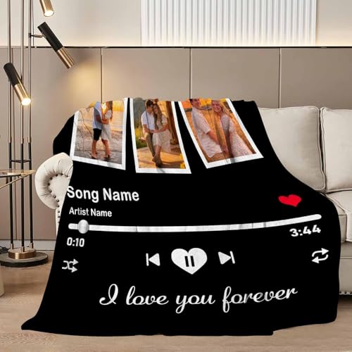 D-Story Custom Song Blanket with Picture Text Personalized Valentines Blankets and Throws Customized Fleece Photos Blanket for Adult Funny Valentines Gifts for Couple Wife Husband Music - color: Music