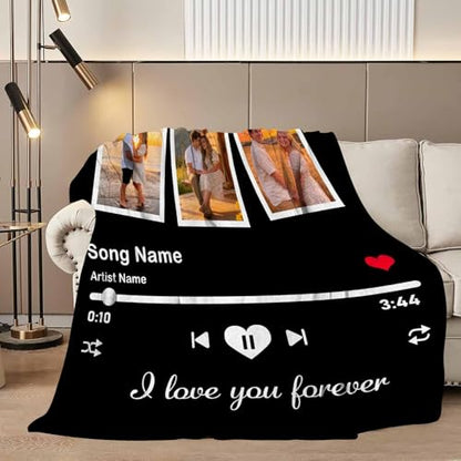 D-Story Custom Song Blanket with Picture Text Personalized Valentines Blankets and Throws Customized Fleece Photos Blanket for Adult Funny Valentines Gifts for Couple Wife Husband Music - color: Music