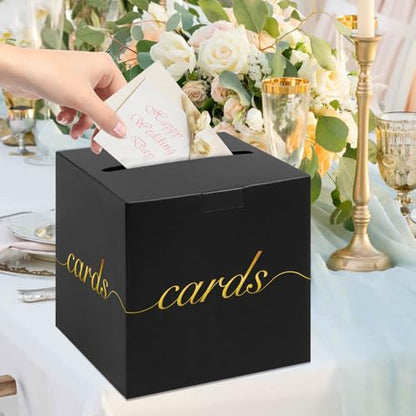 Black Card Box Gold Foil Wedding Favors Gift Card Boxes Post Box Receiving Money Box Holder for Wedding Reception, Baby Showers, Anniversary, Birthday Party, Retirement, Graduation Envelope Holder - color: Black and Gold