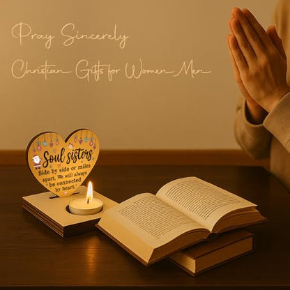 Soul Sisters Christmas Candle Holder, Thank You Friend Bestie Gifts, Long Distance Friendship Keepsake for Sister Best Friend, Connected by Heart Christmas Keepsake Candlestick Holders-LATZ09 - color: Wood Soul Sisters