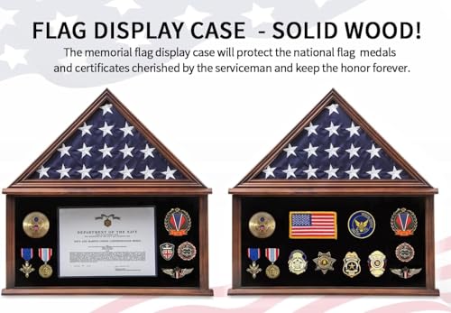 Burial Flag Display Case Wooden Walnut Finish for 5x9.5 Military Flag - size: Large-Walnut