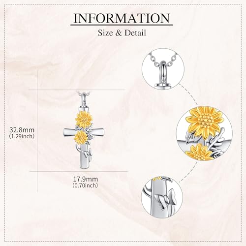 MONGAS Sunflower Cross/Sea Turtle/Phoenix/Angel Wing Urn Necklace for Ashes Sterling Silver Sunflower Cross/Sea Turtle/Phoenix/Angel Wing Cremation Jewelry for Ashes for Women - style: Sunflower Cross