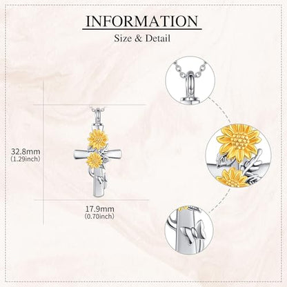 MONGAS Sunflower Cross/Sea Turtle/Phoenix/Angel Wing Urn Necklace for Ashes Sterling Silver Sunflower Cross/Sea Turtle/Phoenix/Angel Wing Cremation Jewelry for Ashes for Women - style: Sunflower Cross