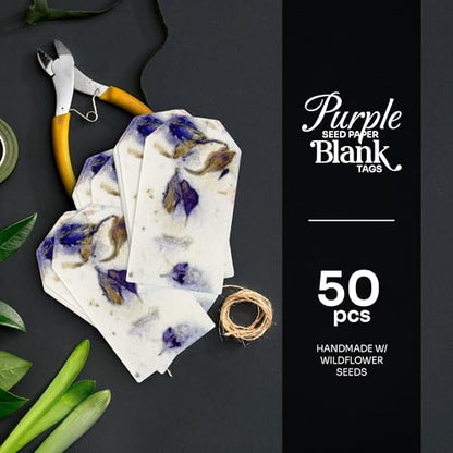 50 Purple Plantable Seed Paper Tags with Wildflower Seeds - style: 50 Purple Blank Tags