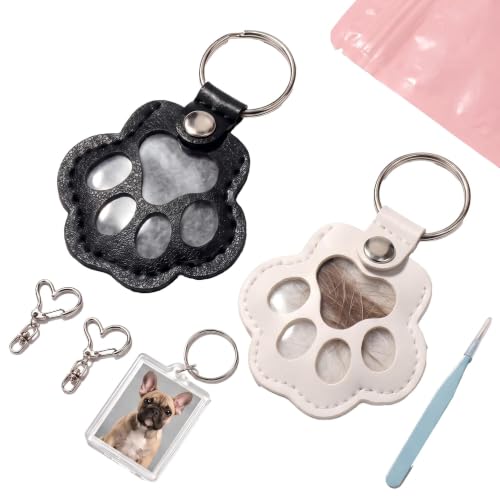 Leather Pet Fur Keepsake Keychain Gift, 2 Pcs - color: Black & White