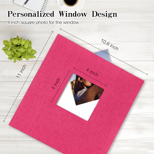potricher Self Adhesive Photo Album 40 Pages, Linen cover, Rose Red | Photo Album Self Adhesive 4x6 5x7 8x10 Pictures, Linen Cover DIY Scrapbook Albums for Family, Wedding, Baby, Anniversary - color: Rose Red, size: 11x10.6 Inches 40 Pages