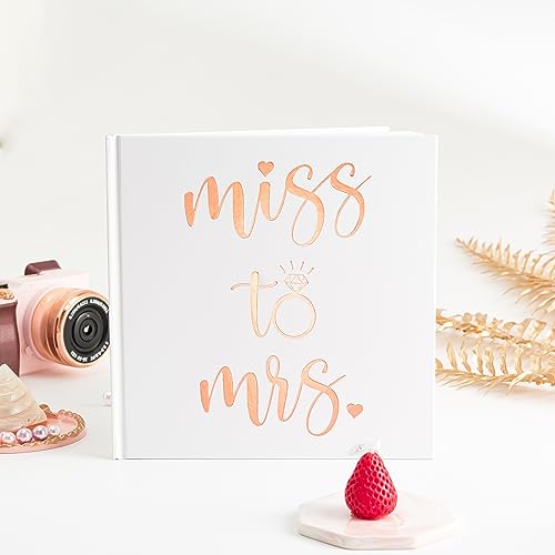 Calculs Polaroid 'Miss to mrs' Picture Book Bridal Shower Guest Book Blank Pages for Instant Film Rose Gold Bachelorette Party Sign in Book 8.5” Square White Cover Rose Gold Foil Stamping - style: Modern