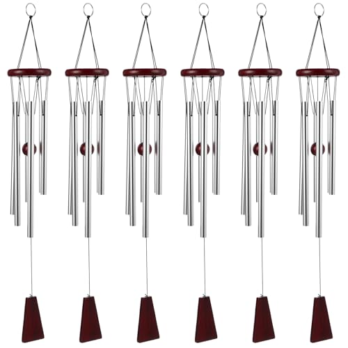 Yahenda 6 Pieces Rustic Wind Chimes 28 Inch Deep Tone Wind Chimes with 6 Aluminum Tubes Memorial Outdoors Soothing Melody for Farmhouse Garden Patio Home Decor (Silver) - color: Silver