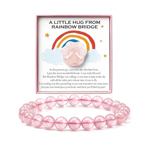 LINGYUAN Rose Quartz Paw with Bracelet for Loss of Dog or Cat - color: Rose Quartz Rainbow Memorial Gift Set