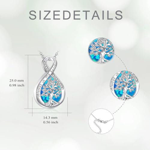 Diamond Tree of Life Urn Necklace for Ashes 925 Sterling Silver Family Tree of Life Cremation with Funnel Filler Ash Holder Keepsake Memorial Jewelry Gifts for Women,18+2 inch - style: Style 2-Blue Opal