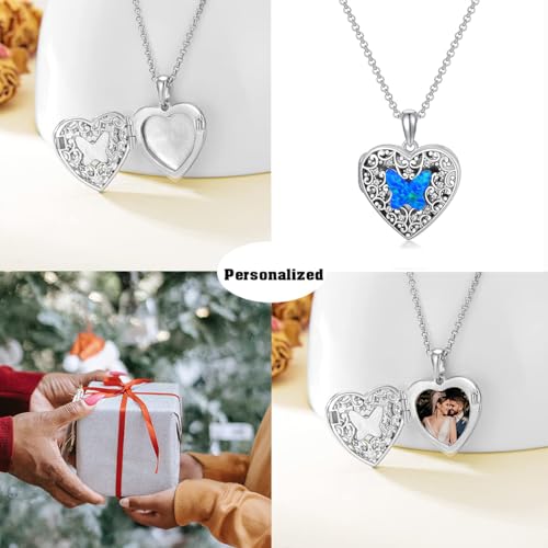 Dorunmo Personalized Locket Necklace 925 Sterling Silver that Holds Pictures Butterfly Birthstone Photo Heart Locket Custom Jewelry Congratulations New Beginnings New Job Gifts for Women - color: Butterfly Blue Opa, style: Personalized Photo + Text