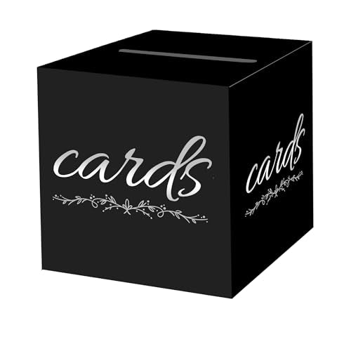 Wedding Card Box with Slot Black Silver 7.8 in Baby Shower Party | Graduation, Birthday, Bridal Shower, Wedding Reception, Holds Cards & Envelopes, Gift Cards, Easy Assembly, Folds Flat - color: BlackSilverFlower