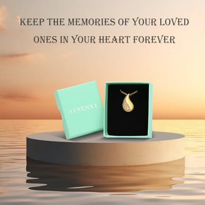 Tree of Life Teardrop Urn Necklace for Ashes Teardrop Crystal Cremation Jewelry Celtic knot Ashes Pendant Stainless Steel Keepsake Memorial Jewelry for Women Men - color: Gold