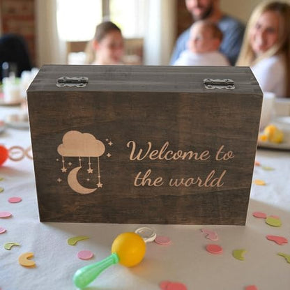 Welcome to the World Baby Memory Box, Engraved Newborn & Baby Shower Gift | Holds ultrasound photos, hospital bracelet, first tooth, birth announcements & baby milestones. Gift boxed and ready to give. - size: Medium, style: Baby