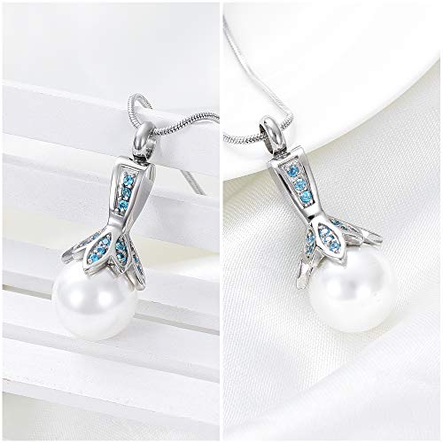 Memorial Jewelry Pearl Urn Necklace - Cremation Ashes Holder Keepsake for Women - color: Blue