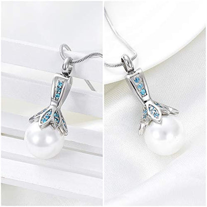 Memorial Jewelry Pearl Urn Necklace - Cremation Ashes Holder Keepsake for Women - color: Blue