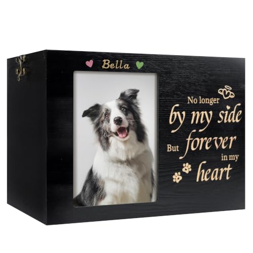 Pet Urns for Dogs or Cats Ashes with Photo Frame, Wooden Memory Box for Keepsakes with Black Flannel as Lining, Pet Memorial Gifts for Dogs (Black X-Large) - color: Black, size: X-Large