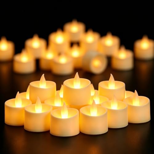 Realistic Flameless LED Tea Lights - Battery-Powered Dancing Flame Candles for Weddings, Halloween, Votives | Safe Child-Resistant, Flickering Ambiance Decor (Ivory Base, 100 Pack) - color: Ivory Base, size: 100 Pack