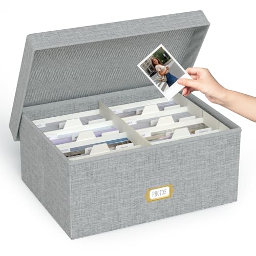 Decorative Photo Storage Box, Linen Photo Box Holds 1700 5x7 Pictures Grey - color: Grey, size: 5x7 (1 Pack)
