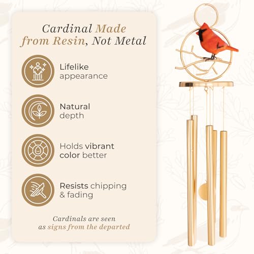 Cardinal Memorial Wind Chime for Outside | Sympathy Gift for Loss of Dad, Mom, Husband, Child or Loved One