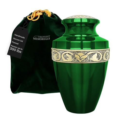 Trupoint Memorials Cremation Urns for Human Ashes, Funeral Memorial Urn for Male and Female, Decorative Burial Grecian Urn Collection for Adult Men & Women – Grecian Green Gold, XL (300 LB) - color: Green, size: Extra Large
